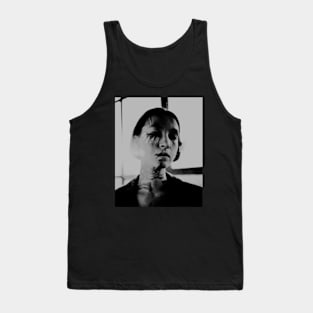 Beautiful girl, with some scars and tattoo. Like warrior. Grayscale. Tank Top